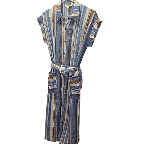 Monteau belted vertical striped dress M - Picture 3 of 8